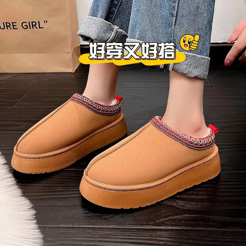 New Women's Wool Slippers Warm Platform