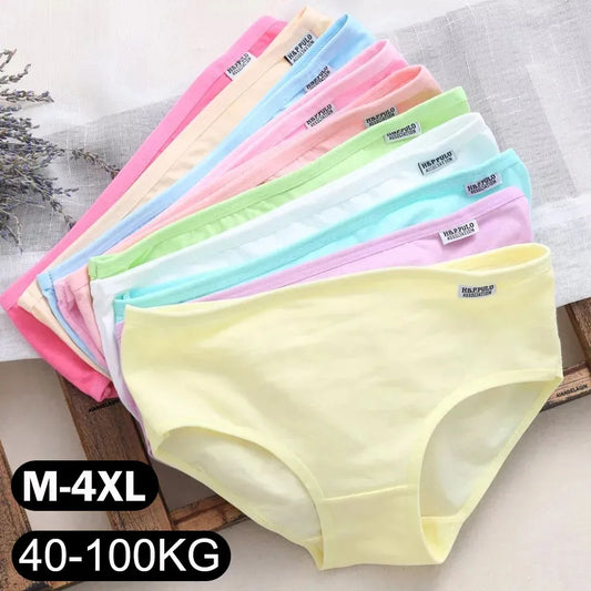 Plus Size Panties Cotton Underwear Girls Briefs Solid Color