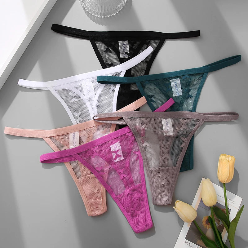 6PCS/Set Sexy Mesh Thongs Transparent Panties Underwear