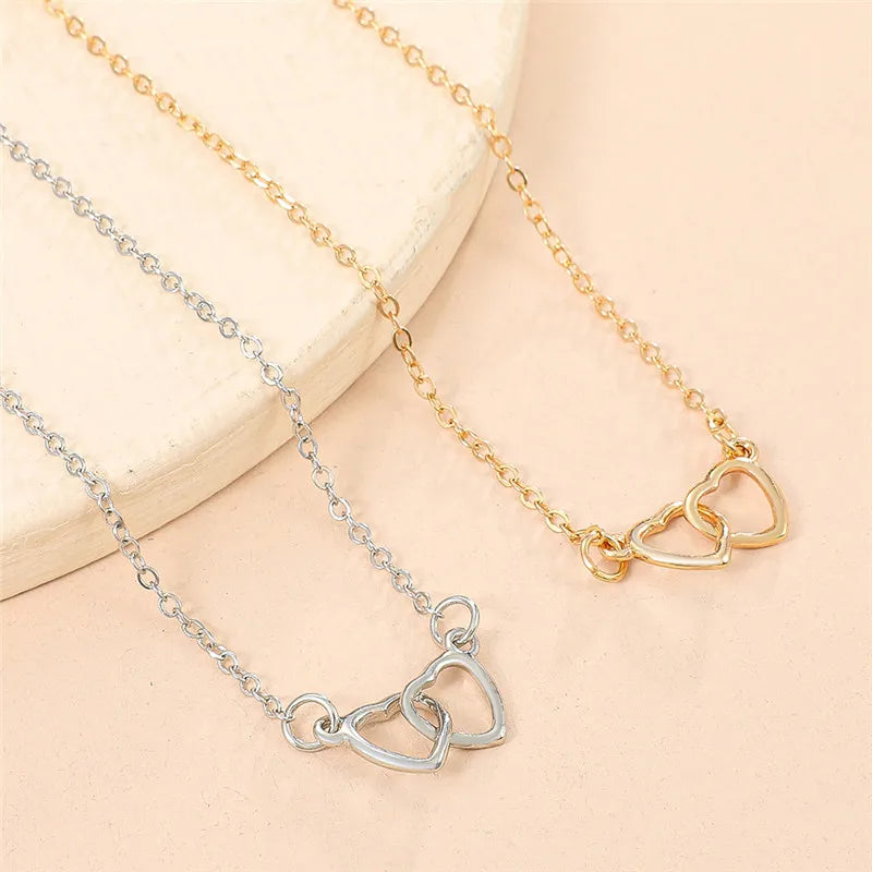 Ins Fashion Silver Color Double Heart Anklet