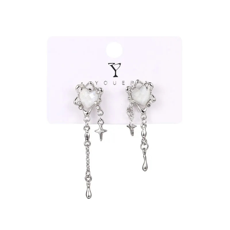 Irregular Heart Tassel Star Earrings