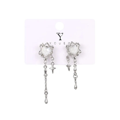 Irregular Heart Tassel Star Earrings