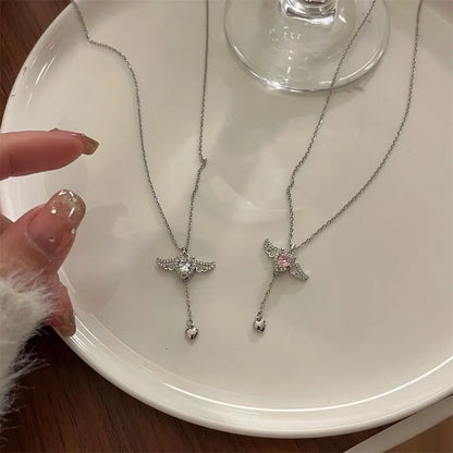 2023 Crystal Angel Wings Heart Pendant Necklaces