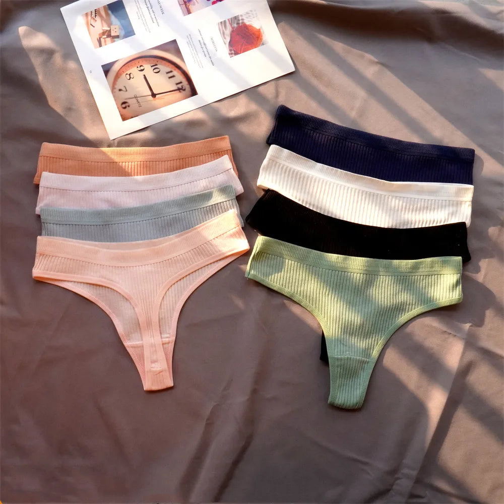 3 Pcs Seamless Ladies Ribbed Cotton Thong