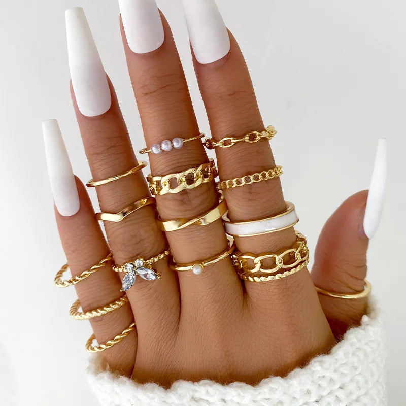 22Pcs/Set Gold Color Heart Snake Rings Set