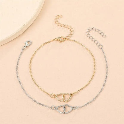 Ins Fashion Silver Color Double Heart Anklet