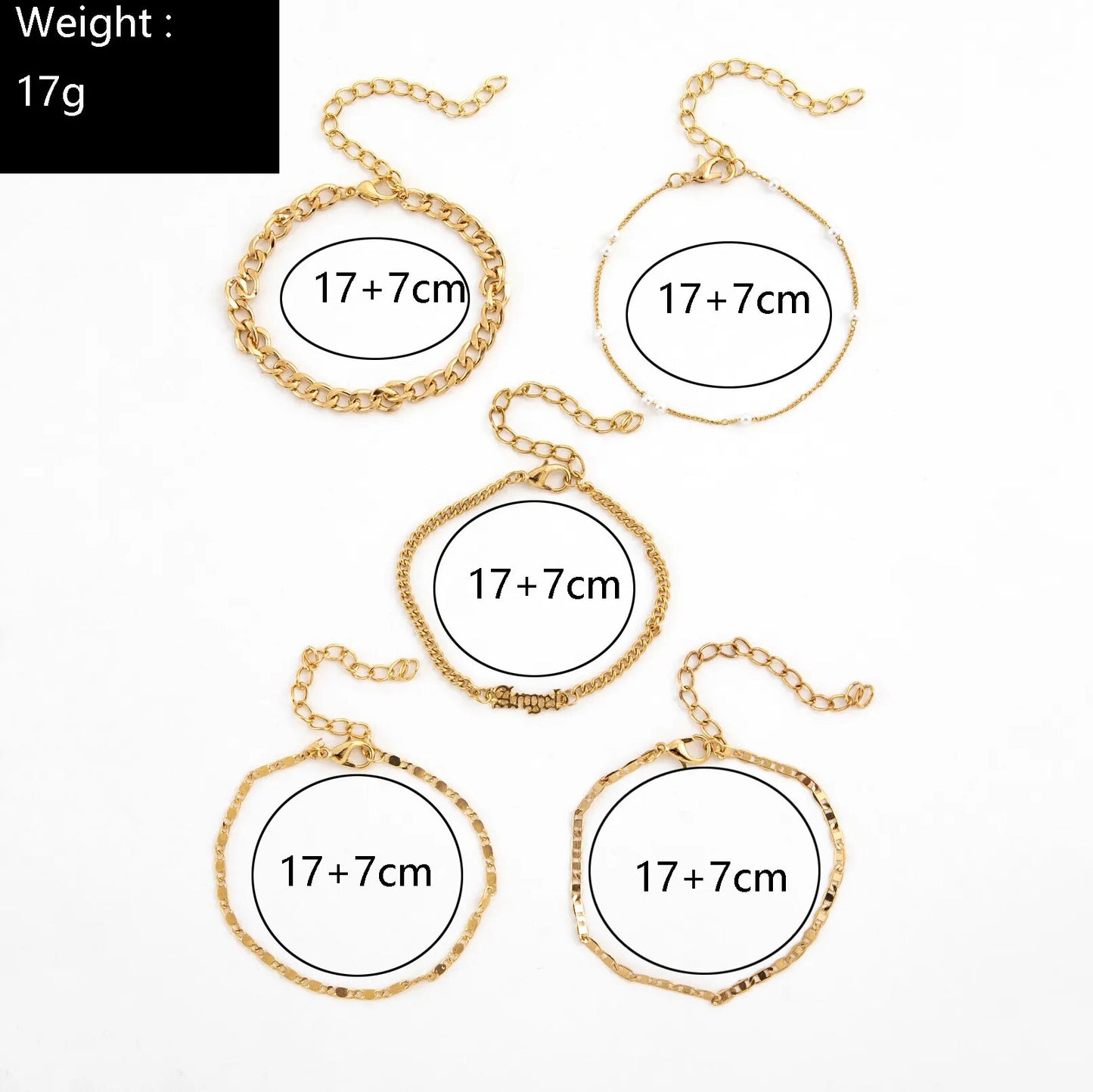 5Pcs Trendy Chain Bracelet