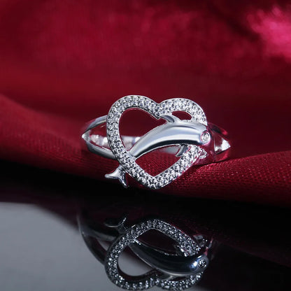 High quality 925 Sterling Silver fine Love dolphins heart Rings