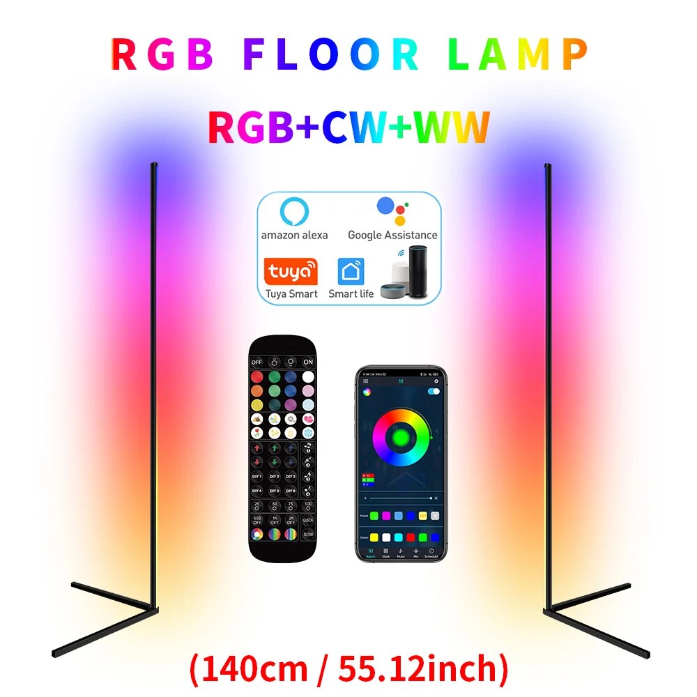 Living Room Dimmable RGB Corner Floor Lamp 140cm Stand Smart APP LED Mood Light for Bedroom Nordic Home Decor Interior lighting