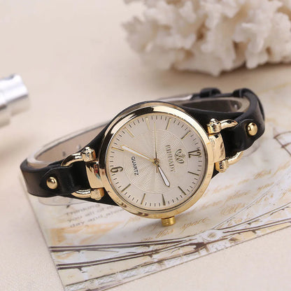 Casual Round Dial Rivet PU Leather Strap Watches