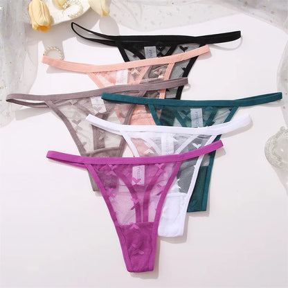 4PCS/Set Sexy Lace Thong Women Low Waist Panties Transparent G String