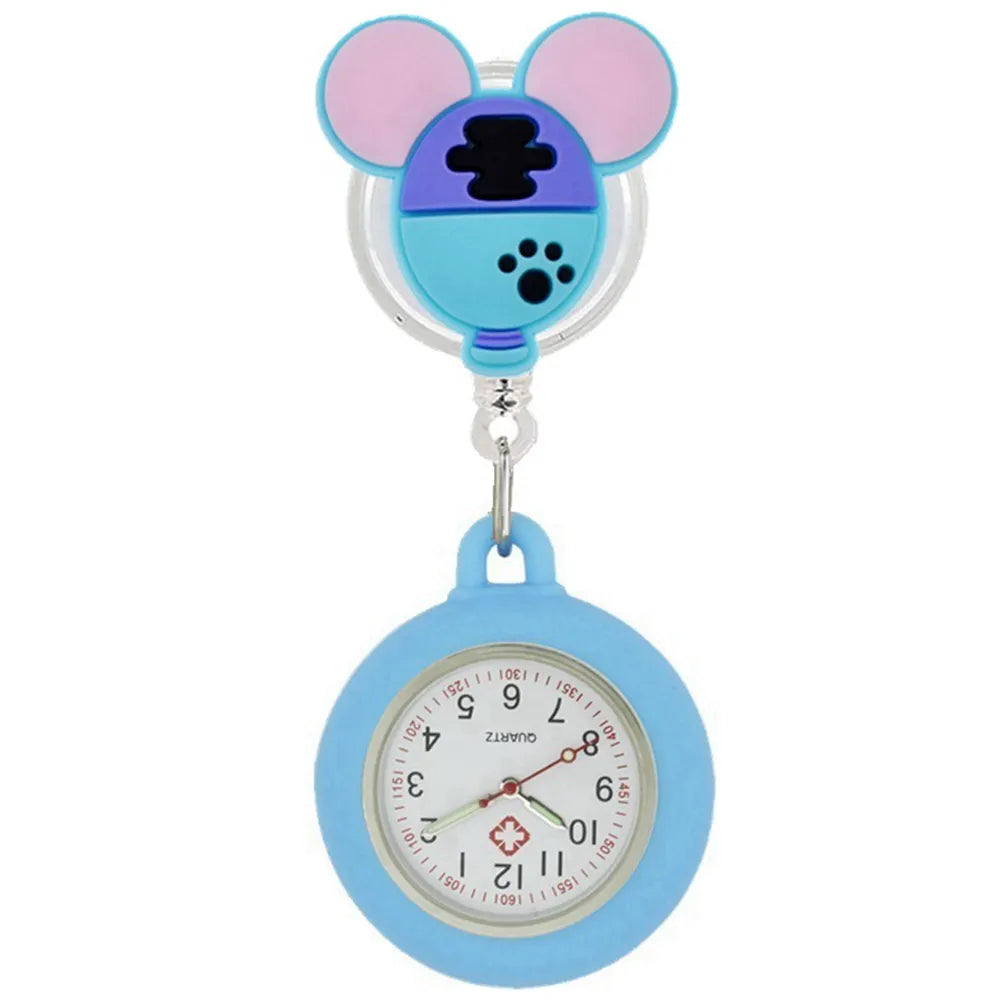 Retractable Lovely Cartoon Pattern Nurse Doctor Pocket Hang Clips Watches