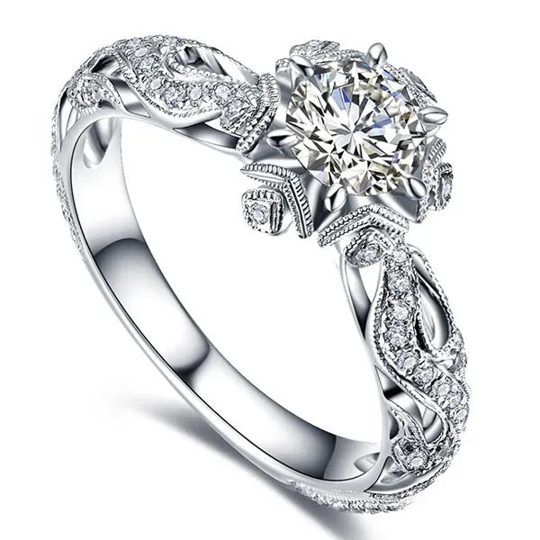 Round Flower Crystal Wedding Rings