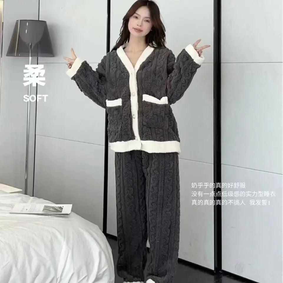 Casual Fleecing Hoodie Pajama Suit