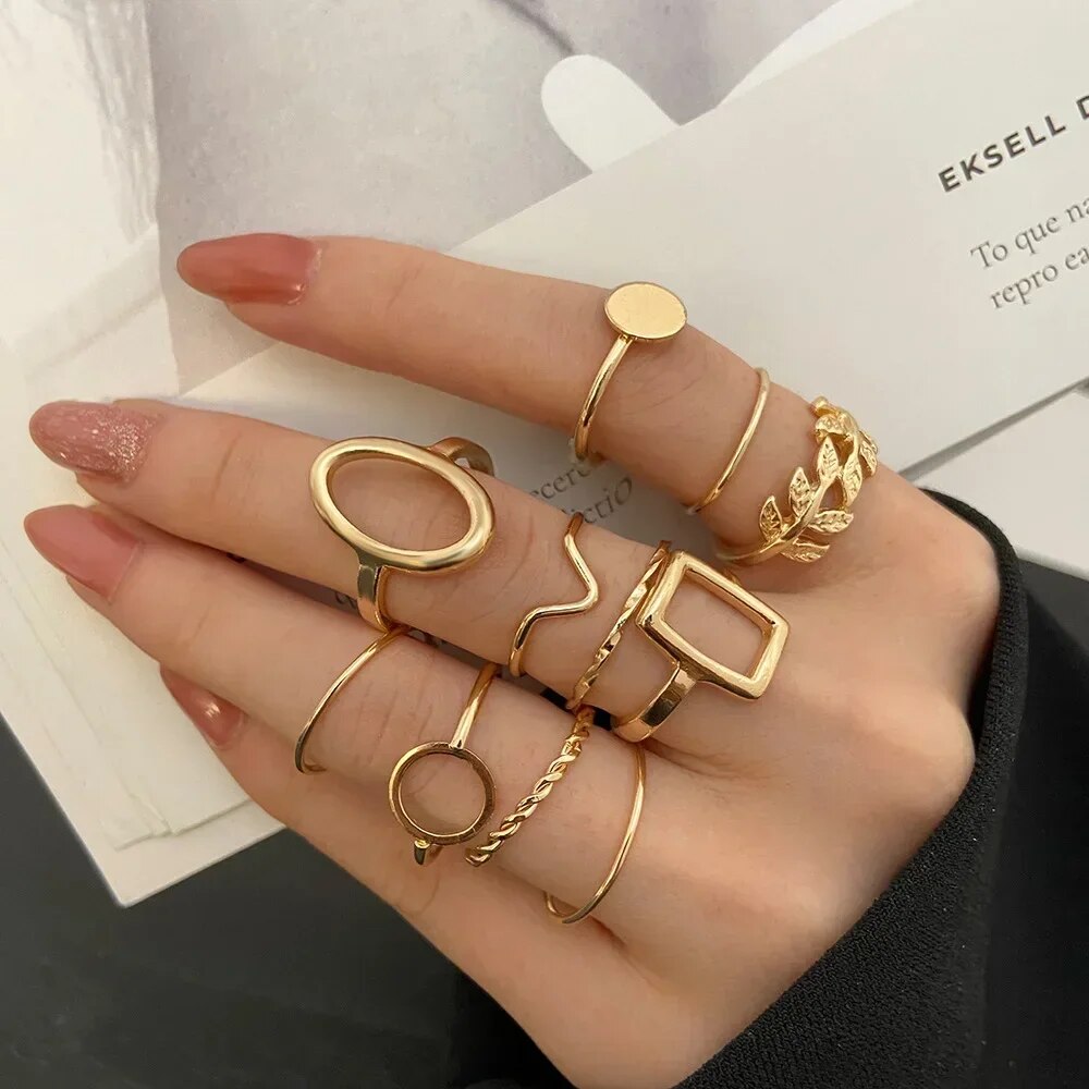 Boho Gold Color Heart Rings Set