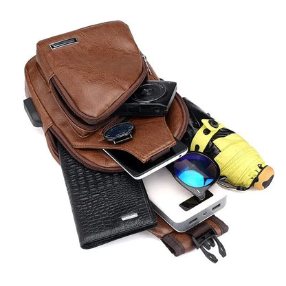 Pu Chest Bag Usb Fashion