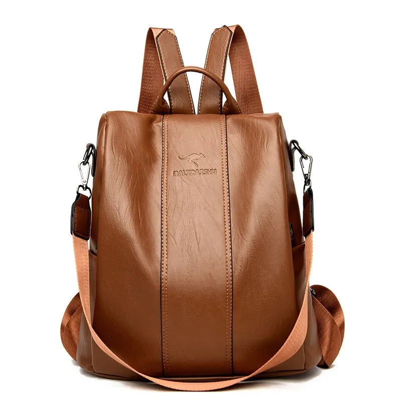 Anti-theft leather backpack vintage shoulder bag