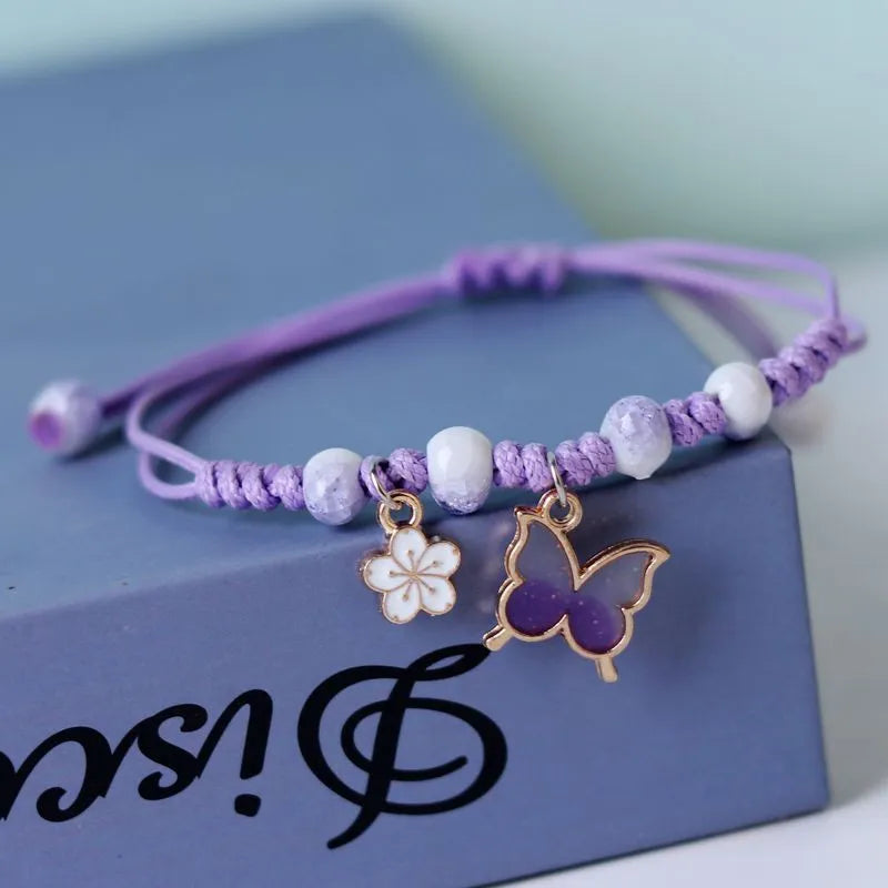 Handmade Purple Butterfly Flower Bracelet