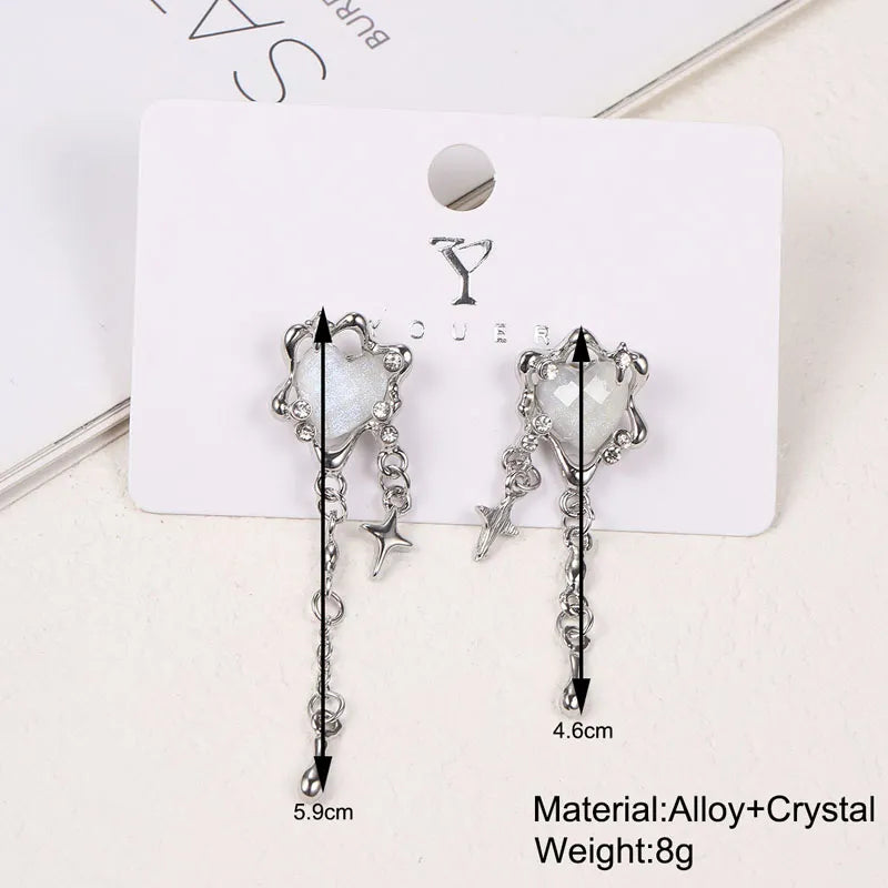 Irregular Heart Tassel Star Earrings