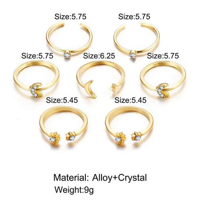 Boho Gold Color Heart Rings Set