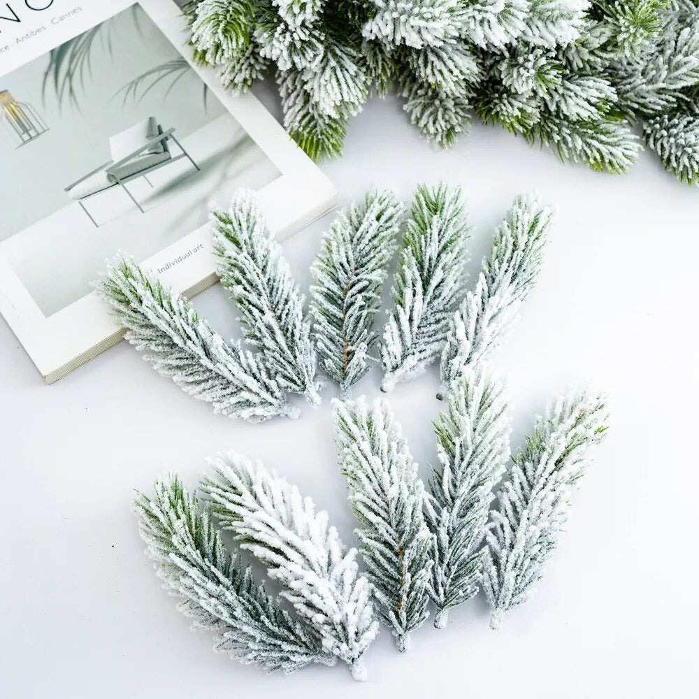 20/10pcs Artificial Cedar Snow Pine Branches Christmas Tree Wedding Decorations DIY Desktop Living Room Home Kitchen Faux Plants