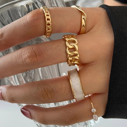 Boho Gold Color Heart Rings Set