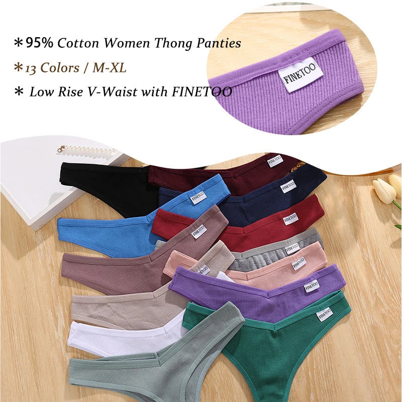 FINETOO 4Pcs/Set Cotton Thongs V Waist G-String