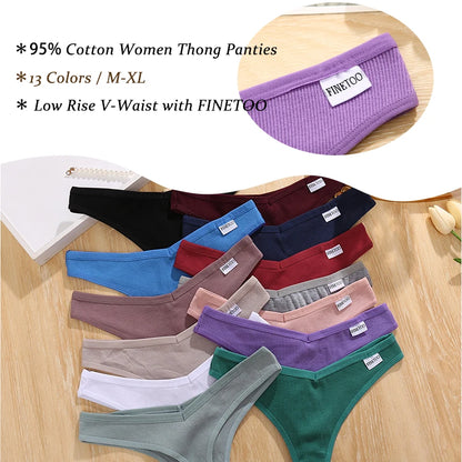 FINETOO 4Pcs/Set Cotton Thongs V Waist G-String