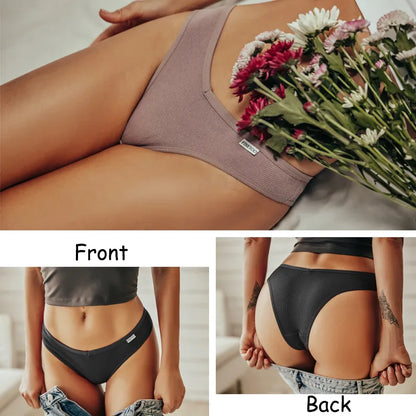 4Pcs/Set Women Sexy Cotton Brazilian Panties V-Waist Thong