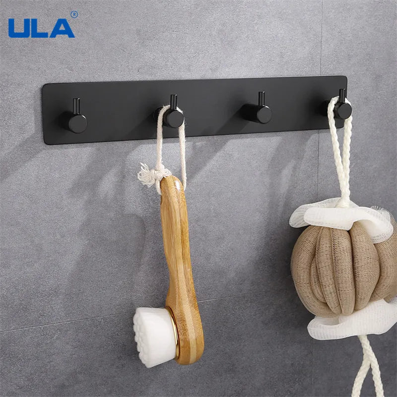 ULA Stainless Steel Wall Hook 3M Sticker Adhesive Door Hook Towel Clothes Robe Rack Toilet Accessories Shower Accessories