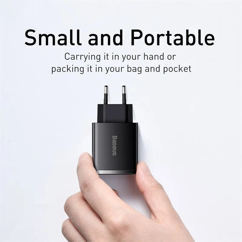 Baseus USB C Phone Charger 30W Type-C Fast Charger PD20W QC3.0 For iPhone 13 12 Pro Max Samsung Xiaomi Mini Compact For Travel