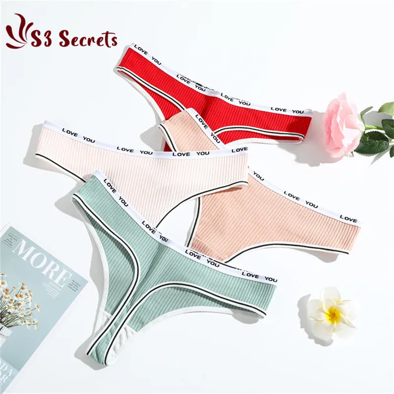 3PCS/Set Thong G-string Sexy Low-Rise Cotton Pantie