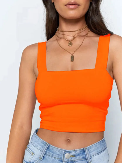 Square Neck Sleeveless Backless Summer Crop Top