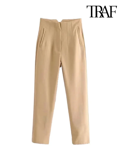 TRAF With Pockets Casual Basic Solid Pants