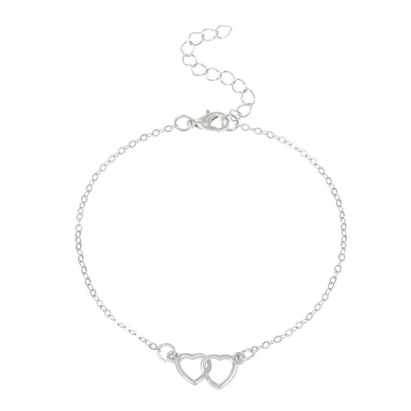 Ins Fashion Silver Color Double Heart Anklet