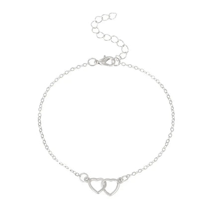 Ins Fashion Silver Color Double Heart Anklet