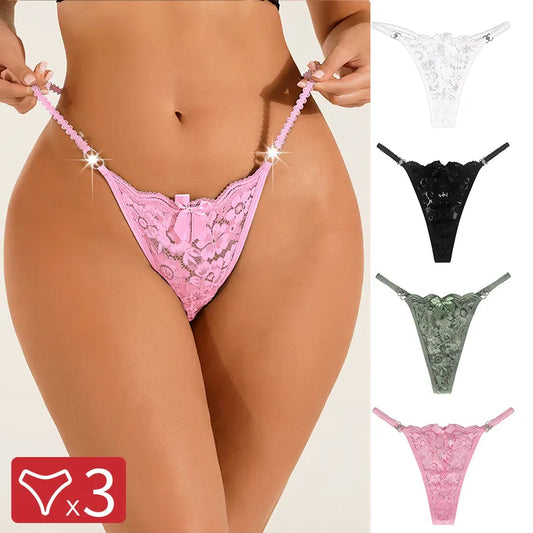 3PCS/Set Sexy Lace Panties Perspective Underwear