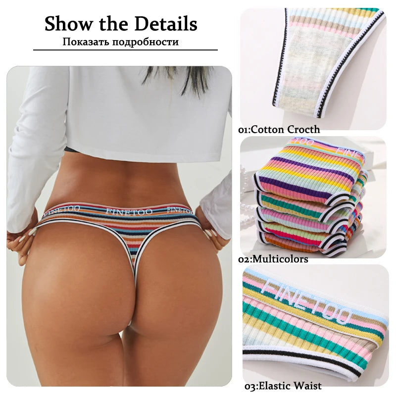 4Pcs/Set Women Cotton Colorful Stripe G-Strings