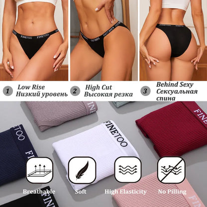 Finetoo 4PCS Cotton Panties for Women Sexy Letter Low Waist Briefs