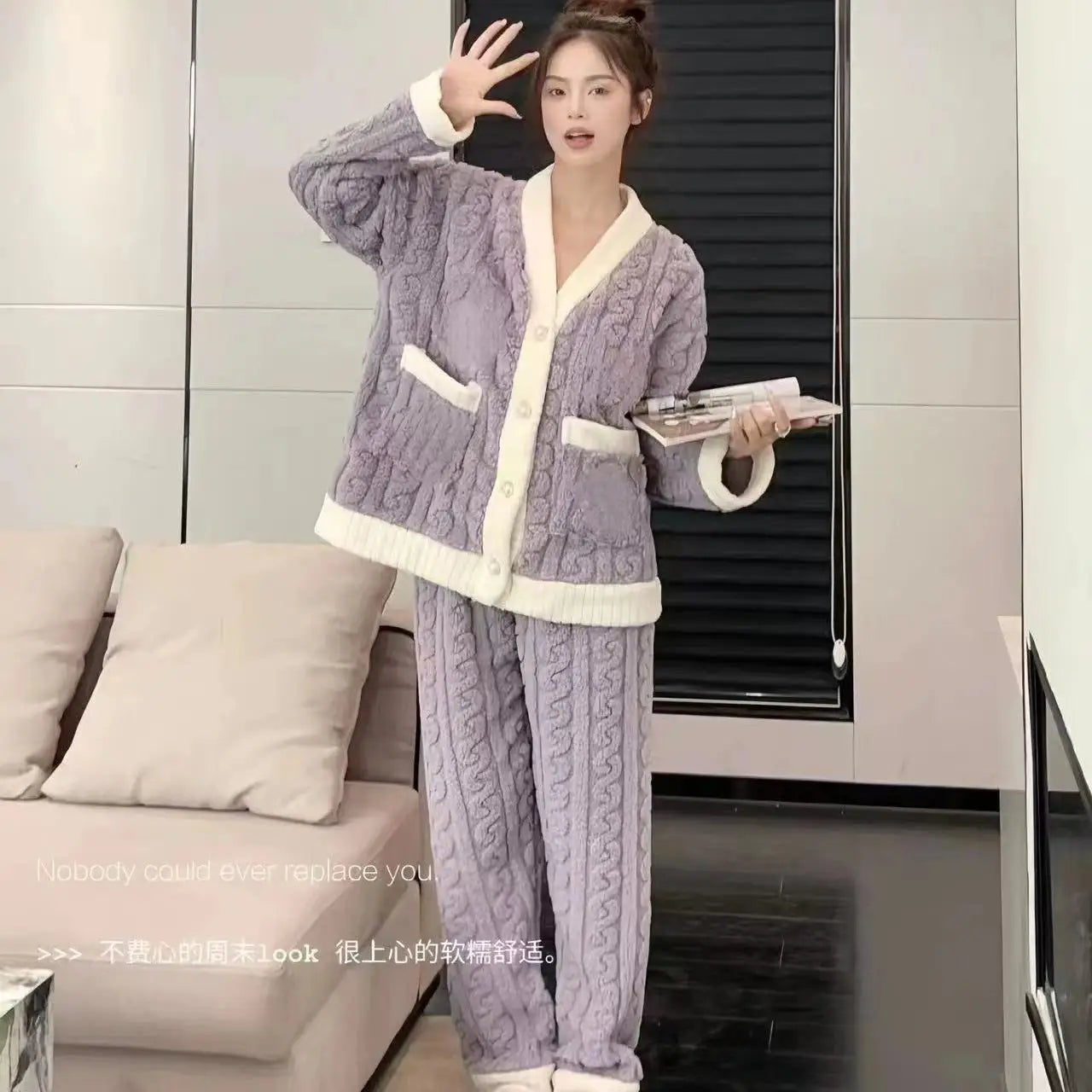 Casual Fleecing Hoodie Pajama Suit