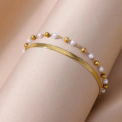 Stainless Steel Imitation Pearl Chain Anklet