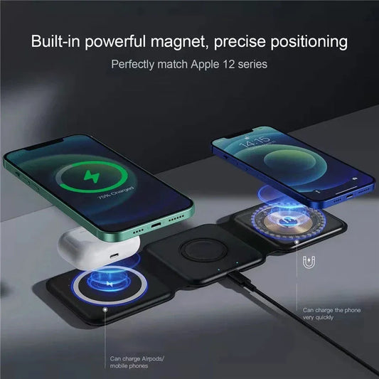 3 in 1 Magnetic Wireless Charger Pad Stand for iPhone 14 13 12 Pro Max Airpods iWatch  Fast Wireless Charging Dock Station