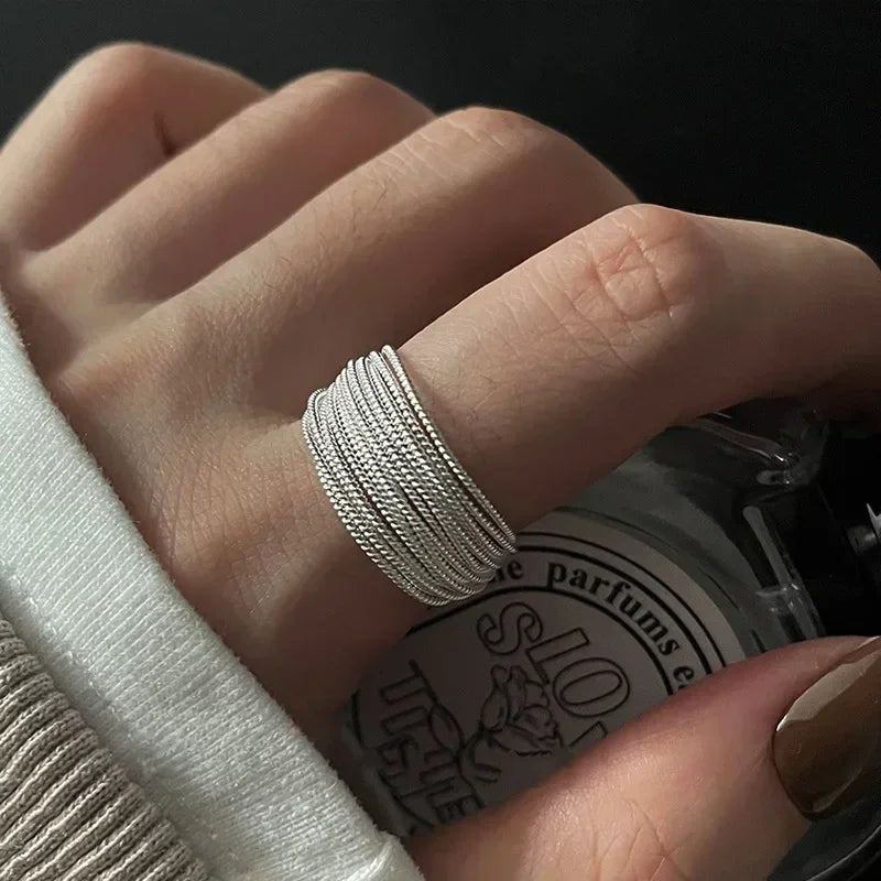 925 Sterling Silver Unique Lines Ring