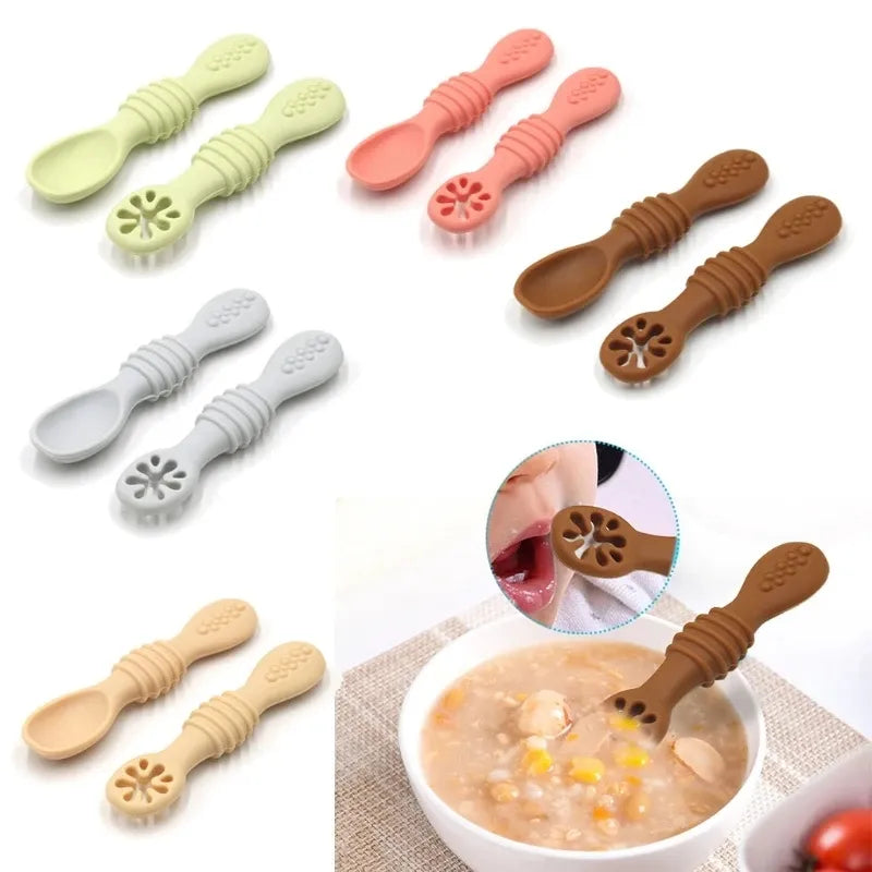 2PCS Cute Baby Learning Spoons Utensils Set