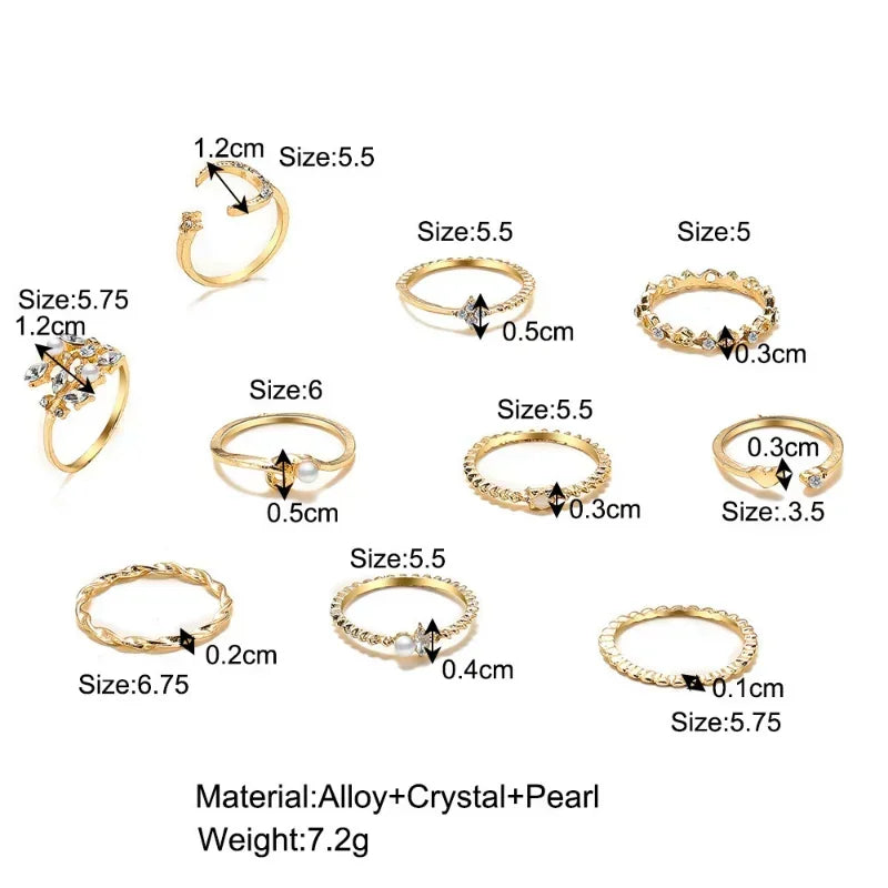 Boho Gold Color Heart Rings Set