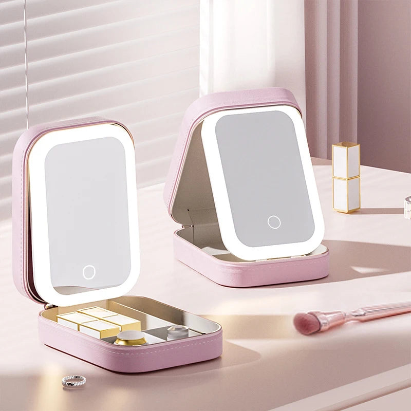 Portable LED Mirror Makeup Bag