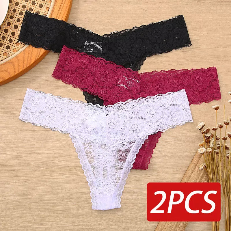 2PCS M-XL Lace Thong G-string Panties Sexy Floral Underwear