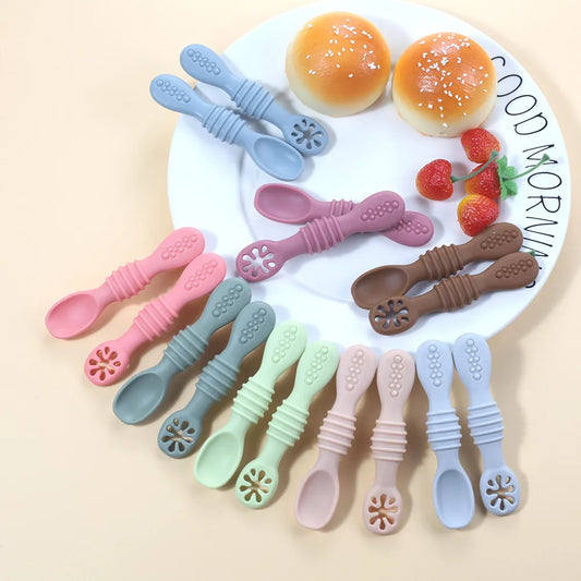 2PCS Cute Baby Learning Spoons Utensils Set