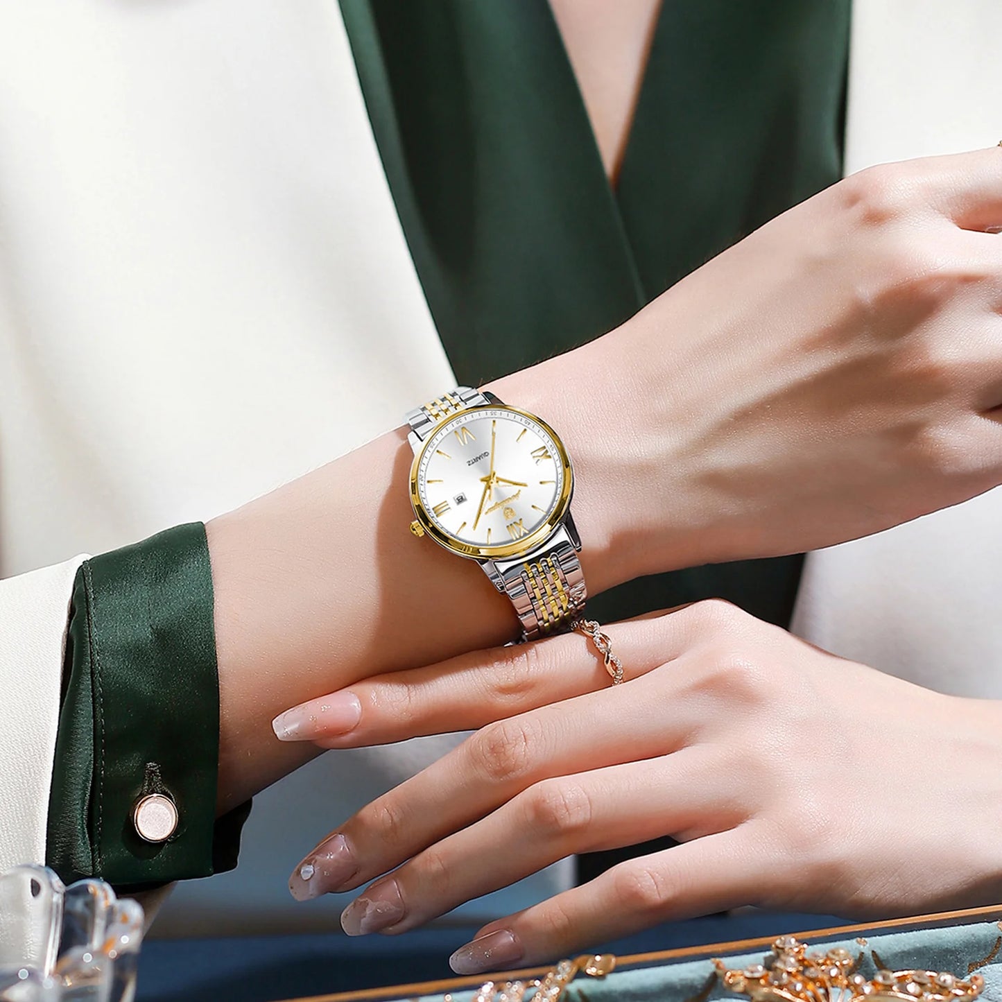 POEDAGAR Wristwatch Luminous Date Gold Watch