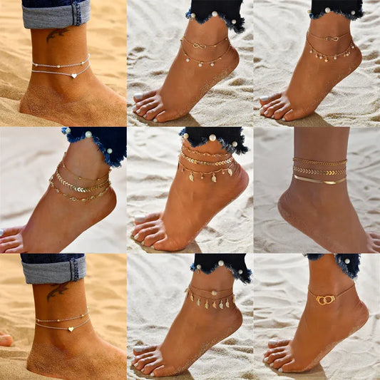 KOTiK Gold Silver Color Vintage Anklet Set